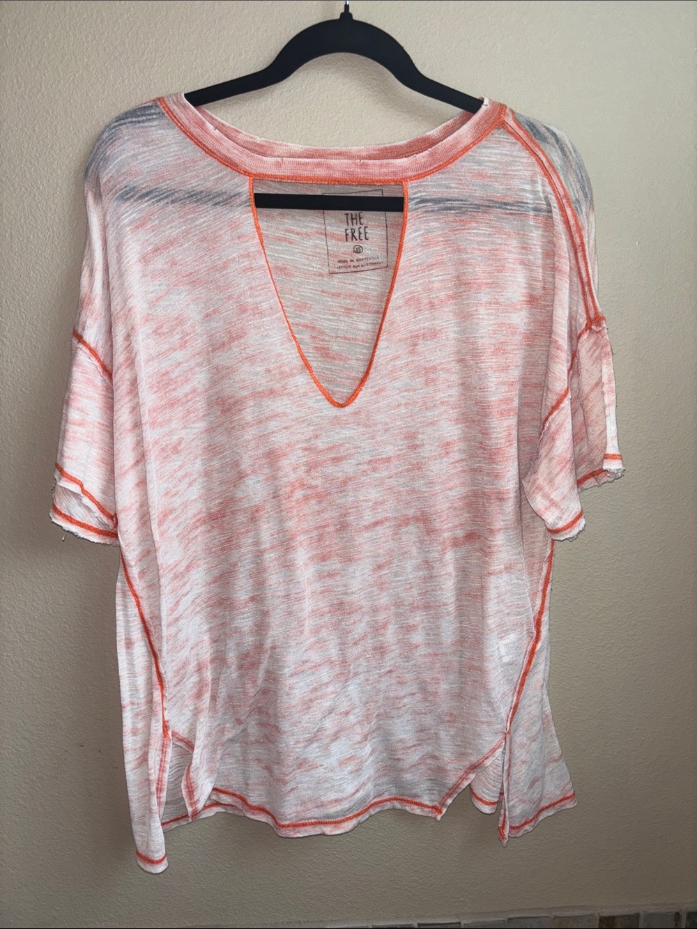 Free People We The Free Oversized Raw Seam Keyhole Top Orange XS